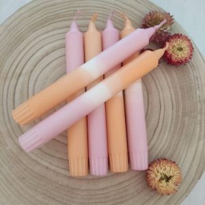 6 bougies Dip Dye pastel bicolore rose et orange, bougies colorées à la main