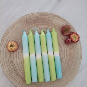 6 bougies Dip Dye pastel bicolores vert et bleu, bougies colorées à la main